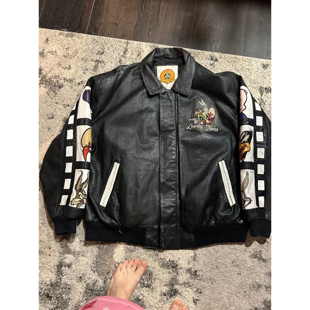 Vintage 1997 Looney Tunes Leather Jacket Embroidered Collectible